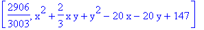 [2906/3003, x^2+2/3*x*y+y^2-20*x-20*y+147]